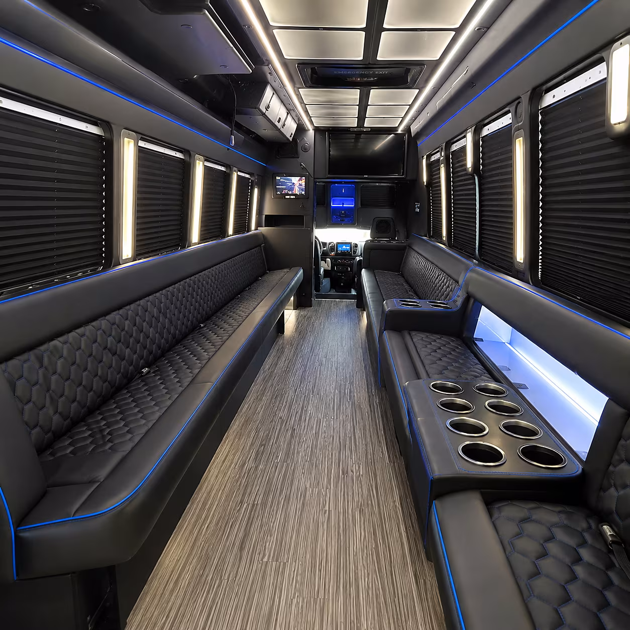 Interior of a party bus rental serving Palmdale