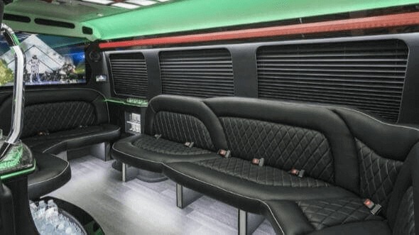 Interior of Charter Bus Company Los Angeles's 14 Passenger Sprinter Limousine in Los Angeles