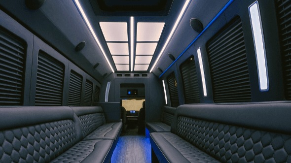 Interior of Charter Bus Company Rancho Cucamonga's 20 Passenger Party Bus in Rancho Cucamonga