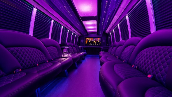 Interior of Charter Bus Company Los Angeles's 28 Passenger Party Bus in Los Angeles