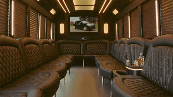 Interior of Charter Bus Company Pomona's 30 Passenger Party Bus in Pomona