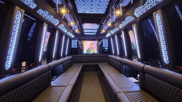 Interior of Charter Bus Company Lancaster's 40 Passenger Party Bus in Lancaster